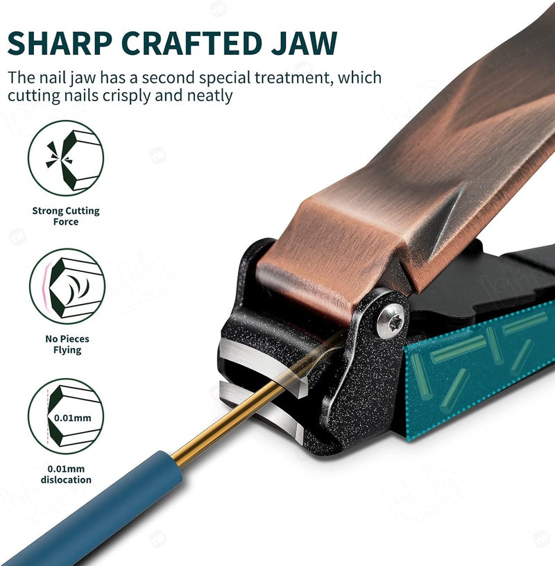 VANWIN Nail Clippers with Catcher, No Splash Fingernail Toenail Clippers with Sharp Curved Blade and Glass Nail File, Wide Jaw Opening Stainless Steel Nail Cutter Trimmer for Seniors Adult Men Women - Image 3